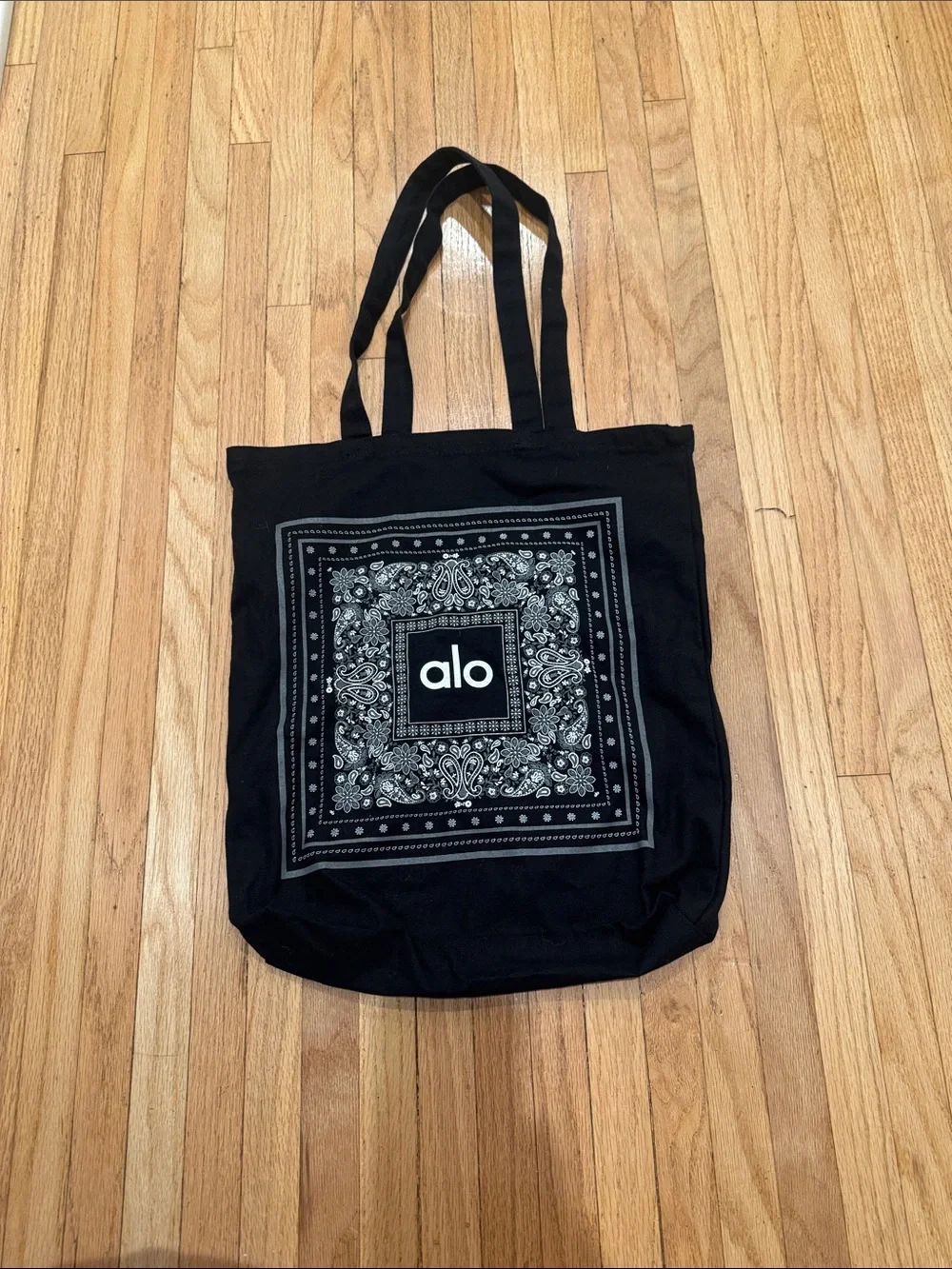 ALO Yoga Black Bandana-Style Canvas Tote